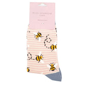 Miss Sparrow - Bees Stripes - Dusty Pink And Cream - Socks