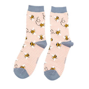 Miss Sparrow - Bees Stripes - Dusty Pink And Cream - Socks