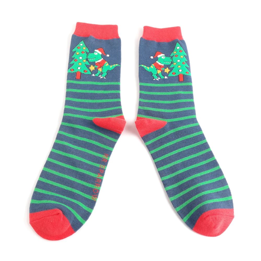 Miss Sparrow - Mr Sparrow Xmas Dinos - Navy - Socks