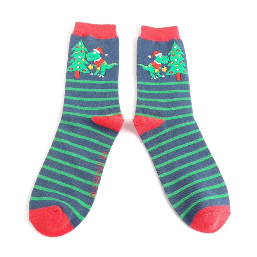 Miss Sparrow - Mr Sparrow Xmas Dinos - Navy - Socks
