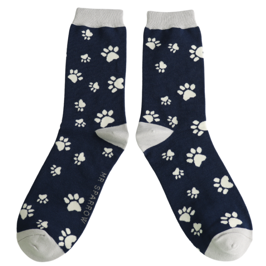 Miss Sparrow - Mr Sparrow Paw Print - MR141Navy - Socks