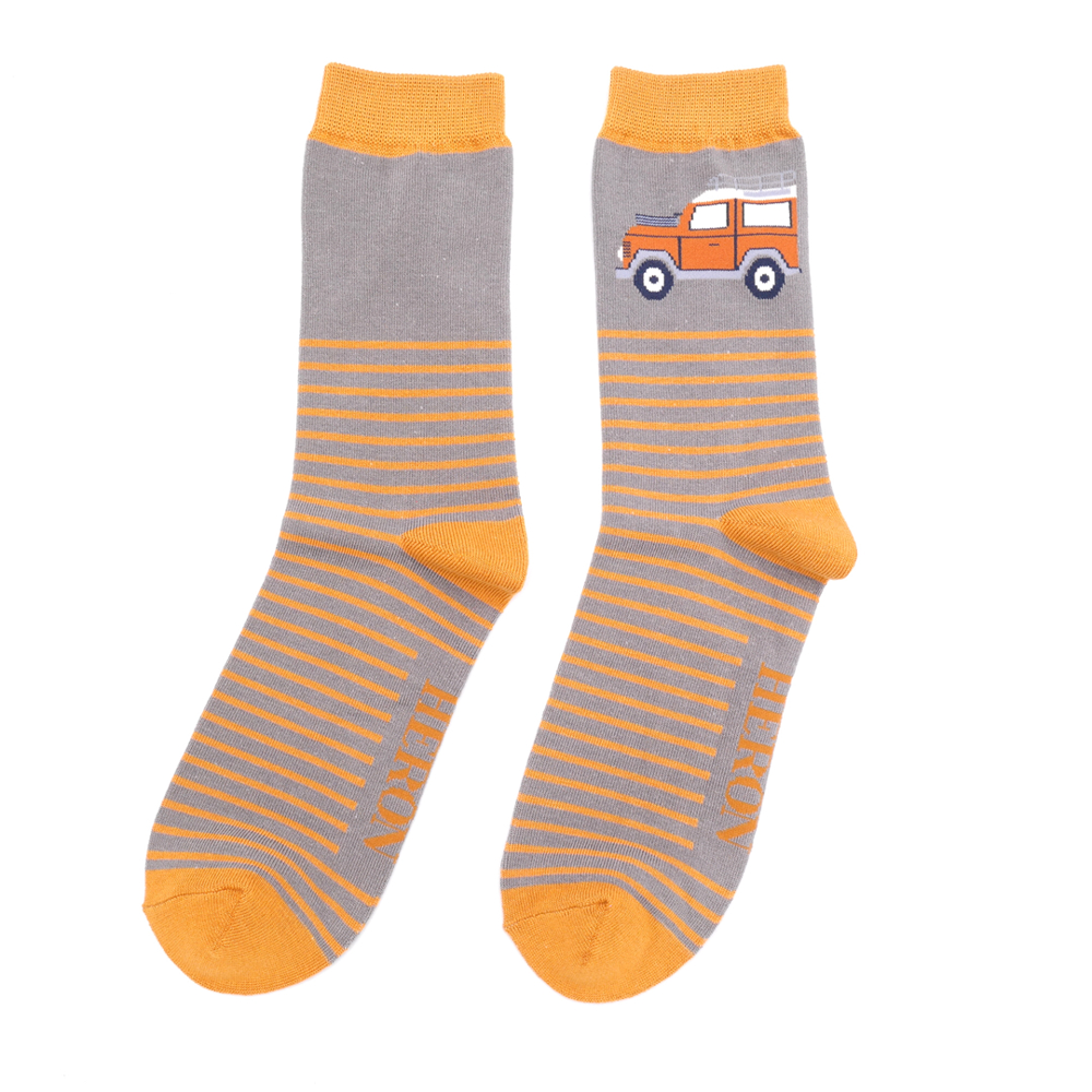 Miss Sparrow - Men's Jeep & Stripes Socks - Grey - Socks