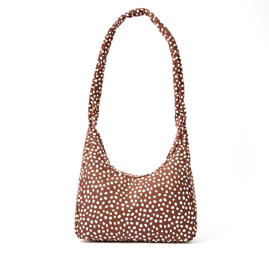 Roka - Belsize Medium Crossbody Bag in Brown Dot Cotton Canvas