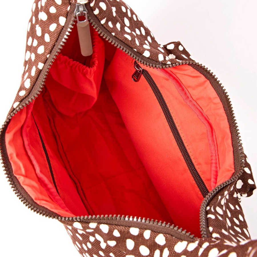 Roka - Belsize Medium Crossbody Bag in Brown Dot Cotton Canvas
