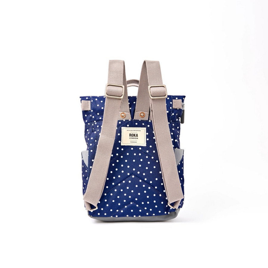 Roka - Canfield Small Backpack in Navy Polka Dot Canvas