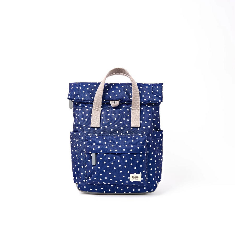 Roka - Canfield Small Backpack in Navy Polka Dot Canvas