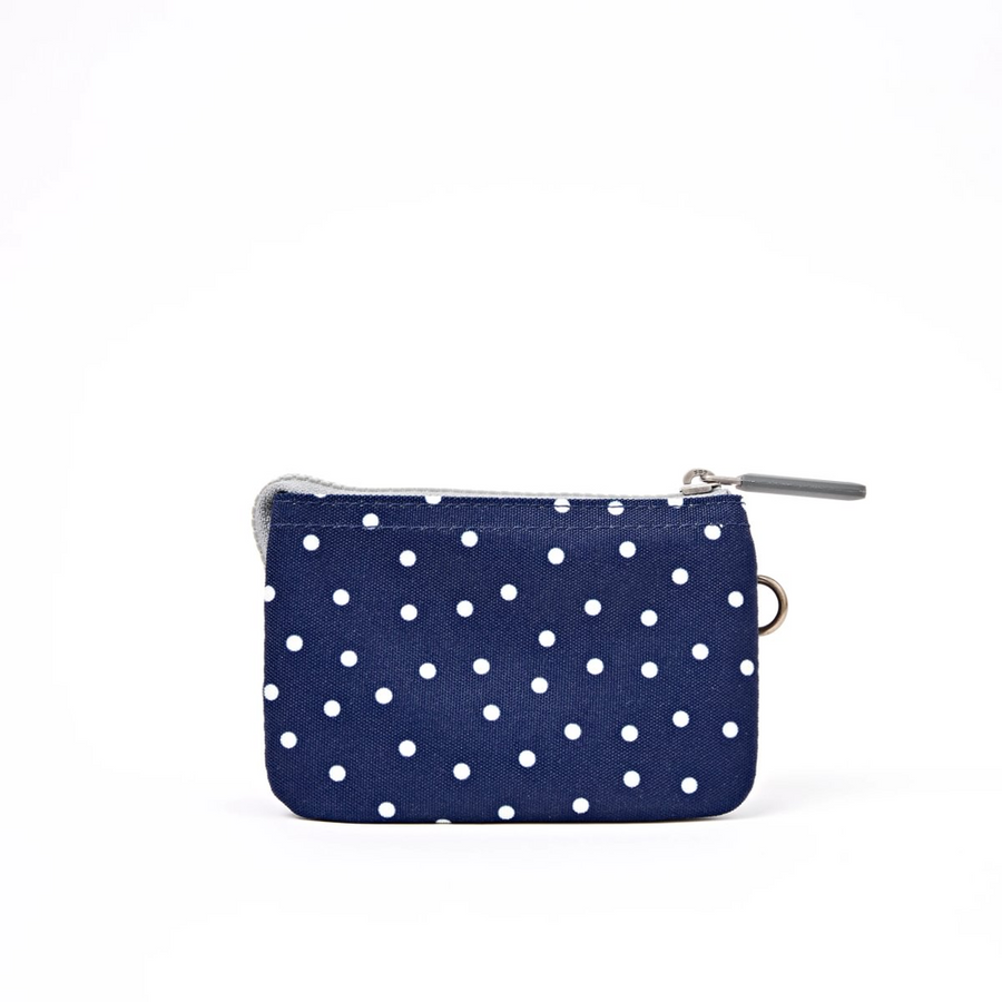 Roka - Carnaby Small Wallet in Navy Polka Dot Canvas