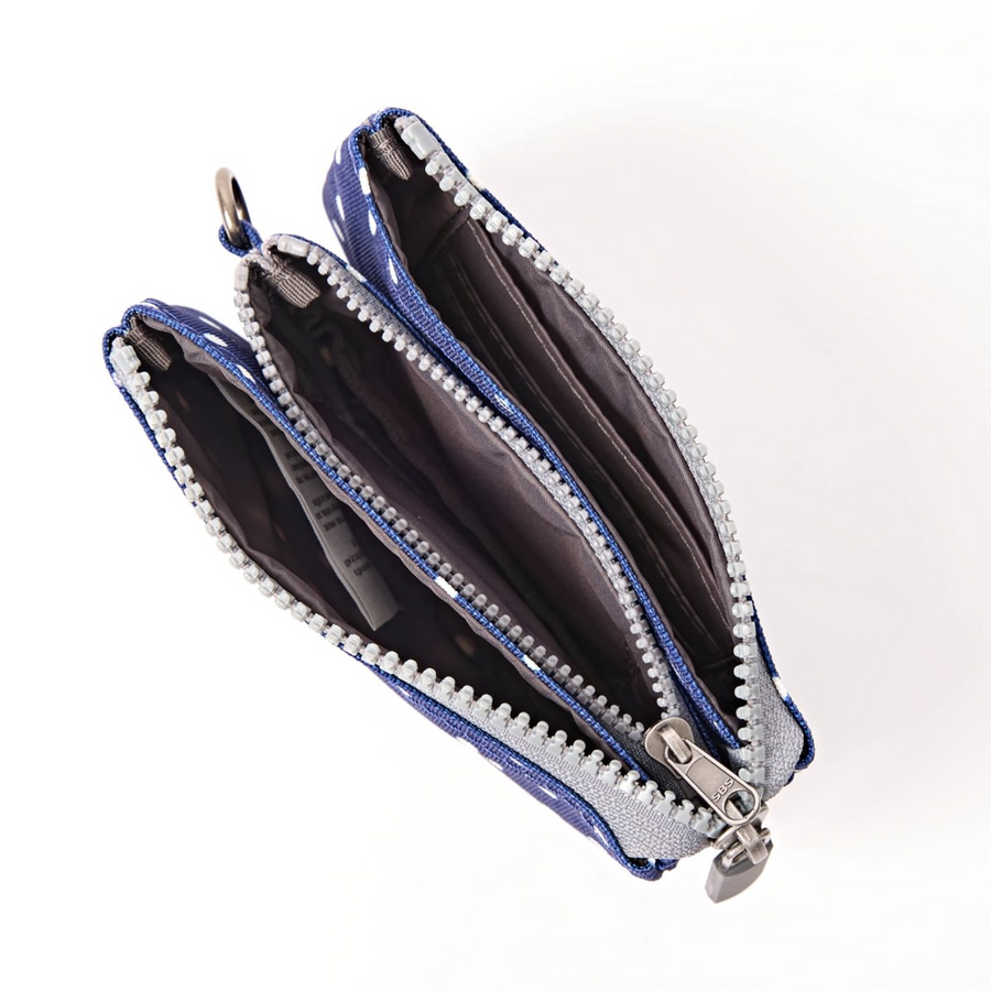 Roka - Carnaby Small Wallet in Navy Polka Dot Canvas