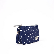Roka - Carnaby Small Wallet in Navy Polka Dot Canvas