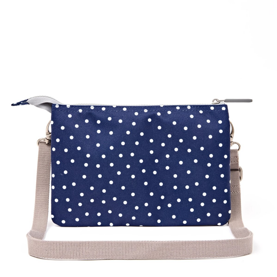 Roka - Carnaby Crossbody Bag in Navy Polka Dot Canvas