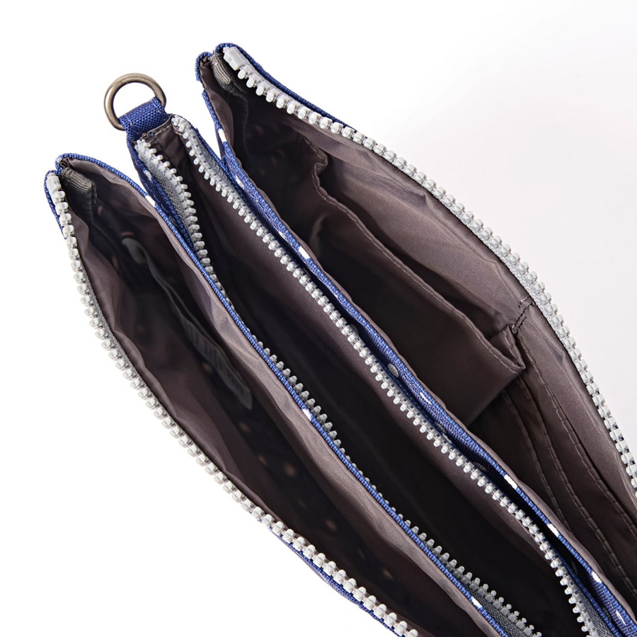 Roka - Carnaby Crossbody Bag in Navy Polka Dot Canvas