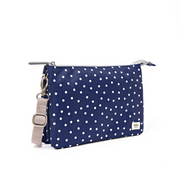 Roka - Carnaby Crossbody Bag in Navy Polka Dot Canvas