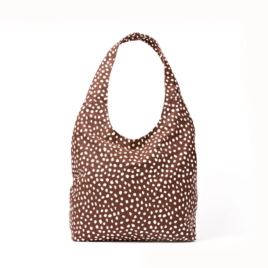 Roka - Hoxton Shoulder Bag In Brown Dot Cotton Canvas