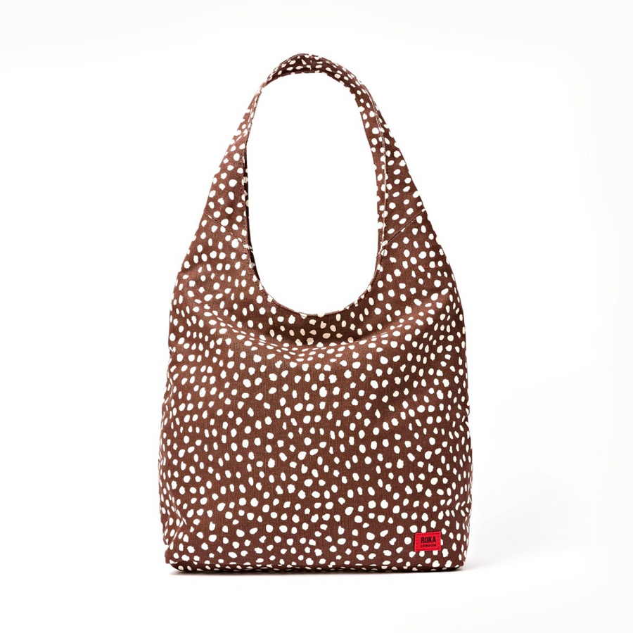 Roka - Hoxton Shoulder Bag In Brown Dot Cotton Canvas