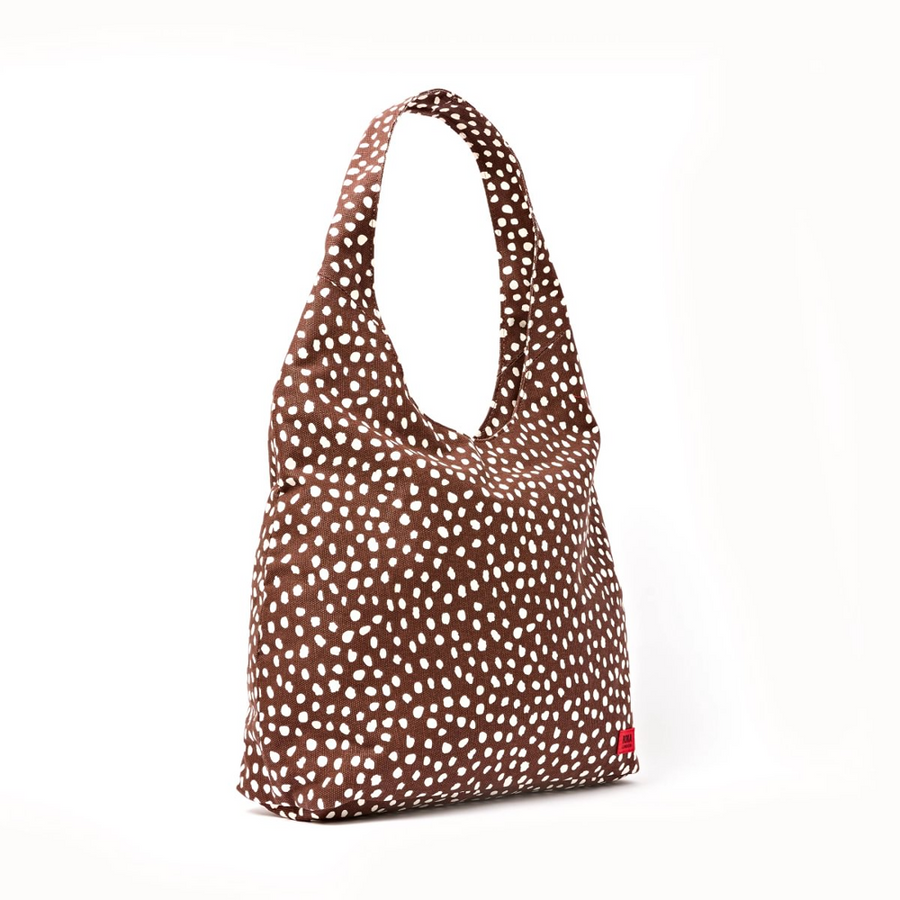 Roka - Hoxton Shoulder Bag In Brown Dot Cotton Canvas