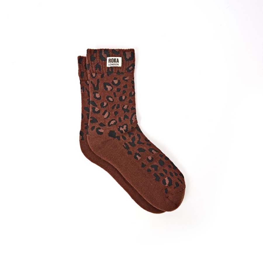 Roka - Wimbledon Crew Socks for Women in Mini Leopard Organic Cotton