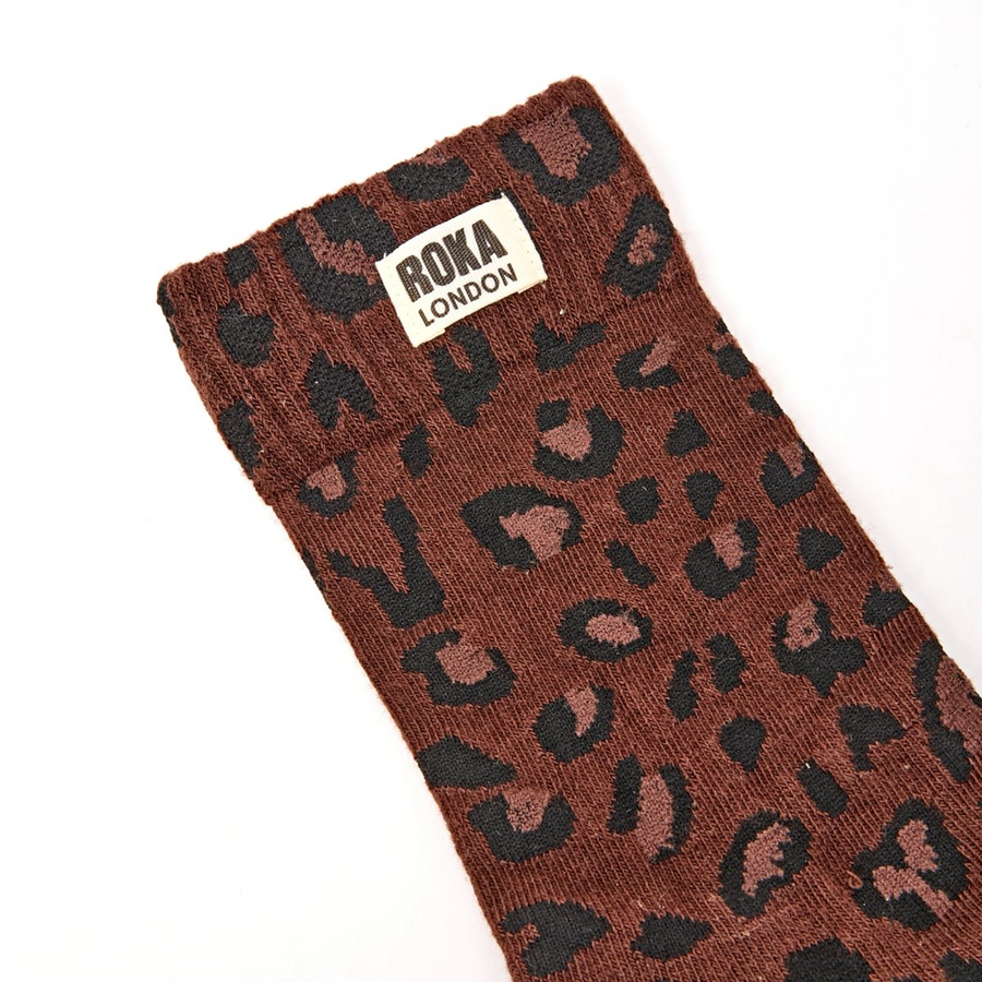 Roka - Wimbledon Crew Socks for Women in Mini Leopard Organic Cotton