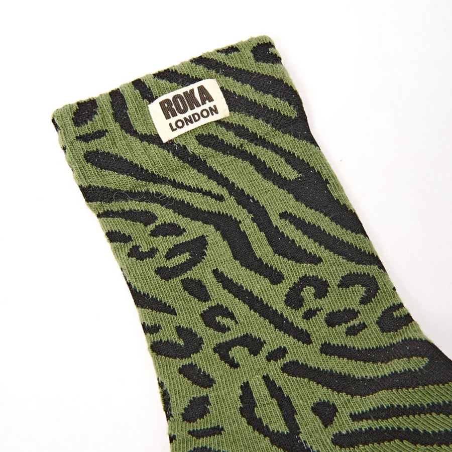 Roka - Wimbledon Crew Socks for Women in Mixed Animal Artichoke Organic Cotton