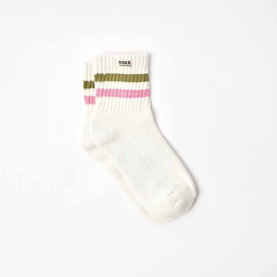 Roka - Windsor Stripe Crew Sock - Avocado/Pink 