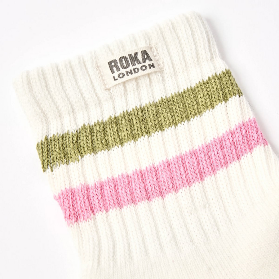 Roka - Windsor Stripe Crew Sock - Avocado/Pink 