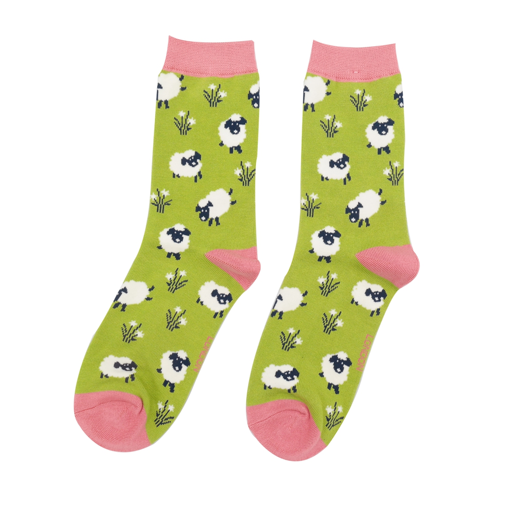 Miss Sparrow - SKS413 - Leaping Sheep - Green - Socks