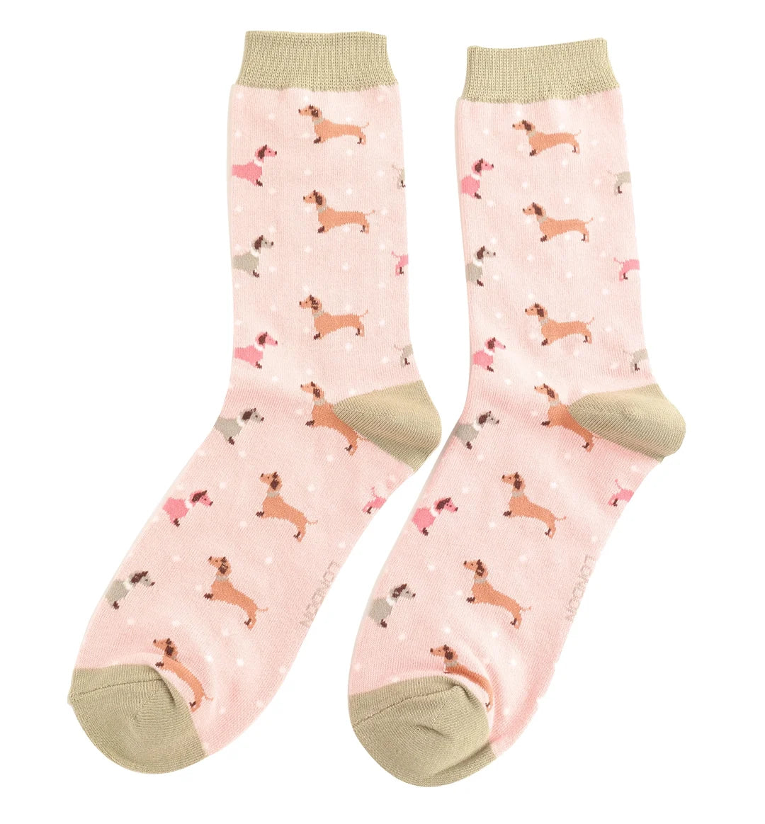 Miss Sparrow - SKS429 - Sausage Dog & Spots Socks - Dusky Pink