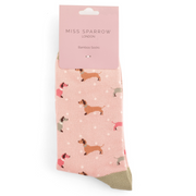 Miss Sparrow - SKS429 - Sausage Dog & Spots Socks - Dusky Pink