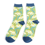 Miss Sparrow - Oxeye Daisies Socks - Lime - Socks