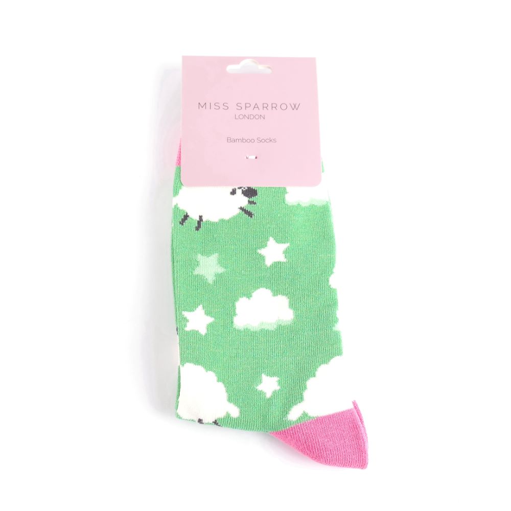 Miss Sparrow - Sleepy Sheep Socks - Grass Green - Socks