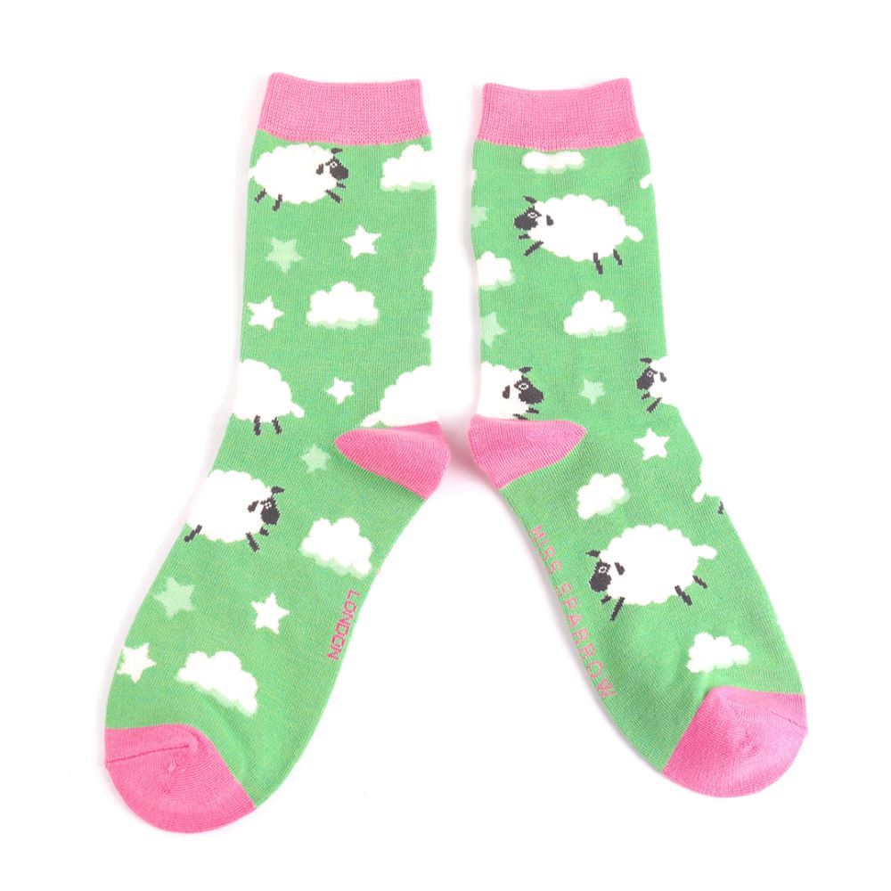 Miss Sparrow - Sleepy Sheep Socks - Grass Green - Socks