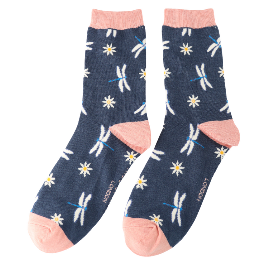 Miss Sparrow - Dragonflies & Daisies - Navy - Socks