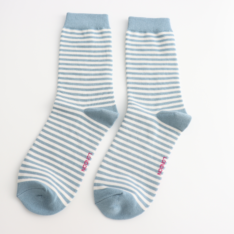 Miss Sparrow - SKS543 - Simple Stripes Socks - Light Blue