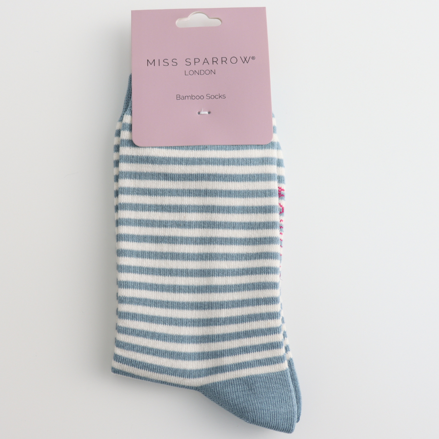 Miss Sparrow - SKS543 - Simple Stripes Socks - Light Blue