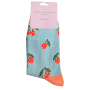 Miss Sparrow - SKS557 - Cherries Socks - Duck Egg Blue