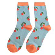 Miss Sparrow - SKS557 - Cherries Socks - Duck Egg Blue