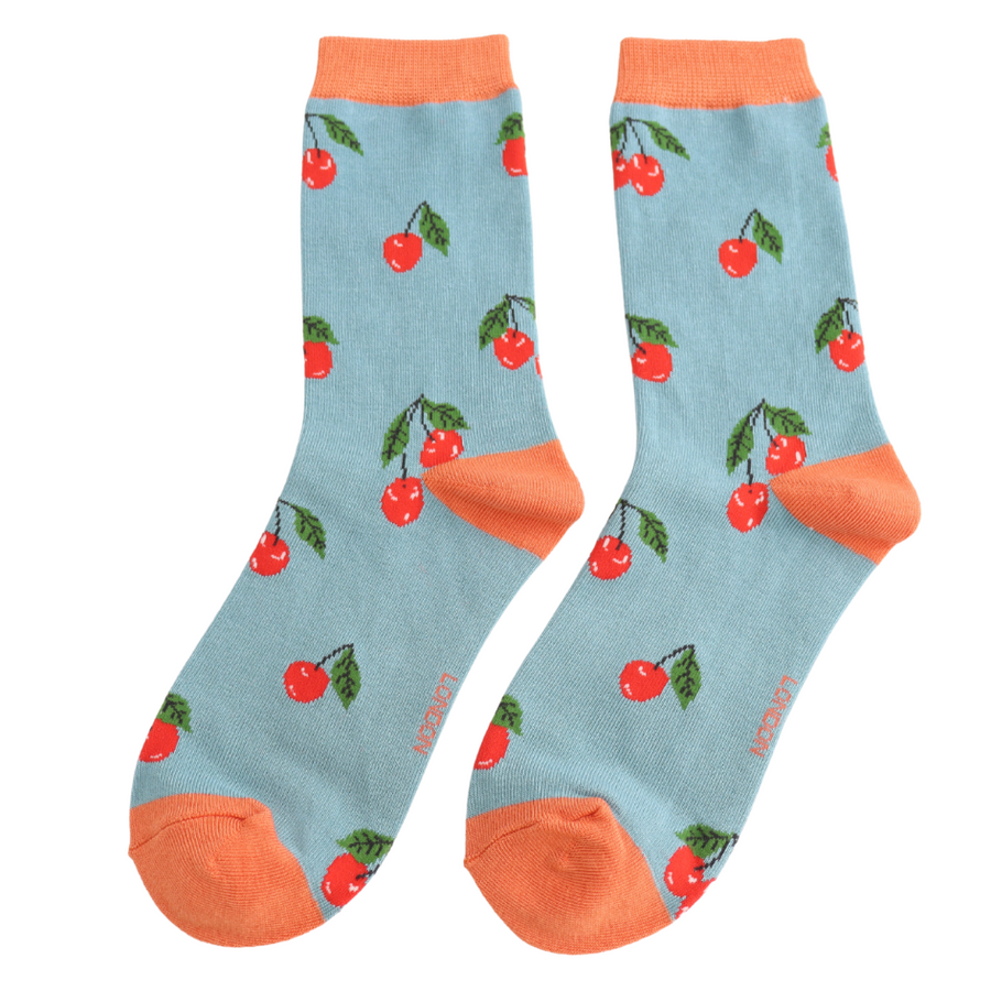 Miss Sparrow - SKS557 - Cherries Socks - Duck Egg Blue