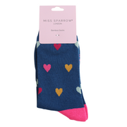 Miss Sparrow - SKS567 - Multi Hearts Socks - Navy