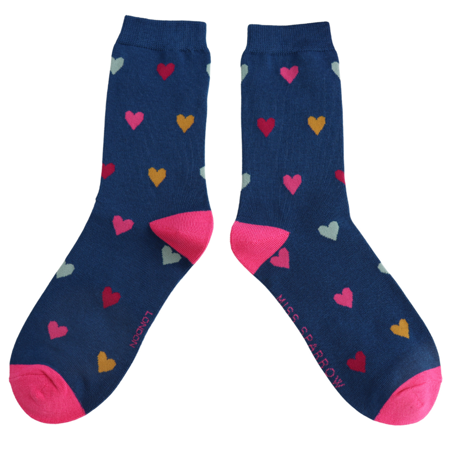 Miss Sparrow - SKS567 - Multi Hearts Socks - Navy
