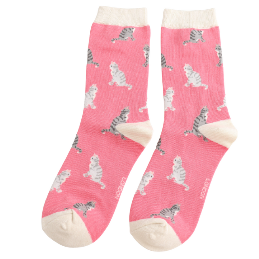 Miss Sparrow - Tabby Cats - Pink - Socks