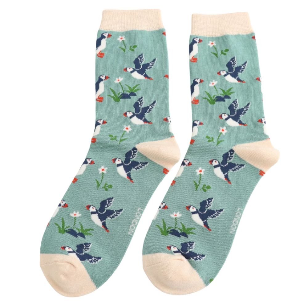 Miss Sparrow - Cool Puffins - Green - Socks