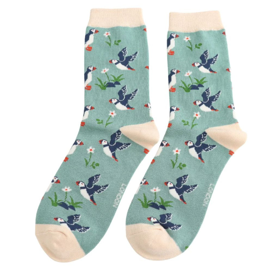 Miss Sparrow - Cool Puffins - Green - Socks