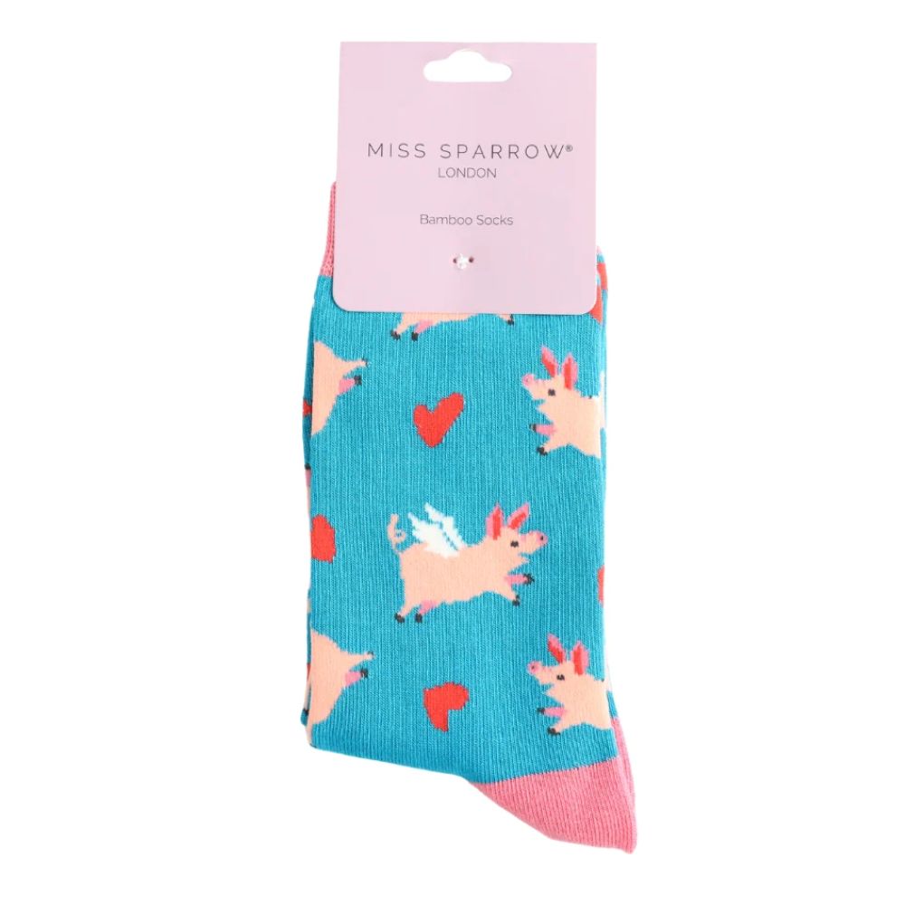 Miss Sparrow - Pigs & Hearts - Teal - Socks