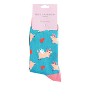 Miss Sparrow - Pigs & Hearts - Teal - Socks