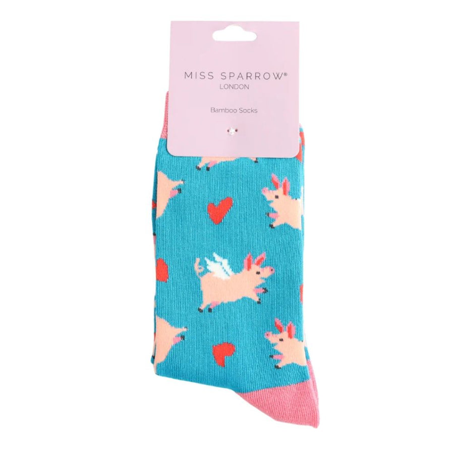 Miss Sparrow - Pigs & Hearts - Teal - Socks