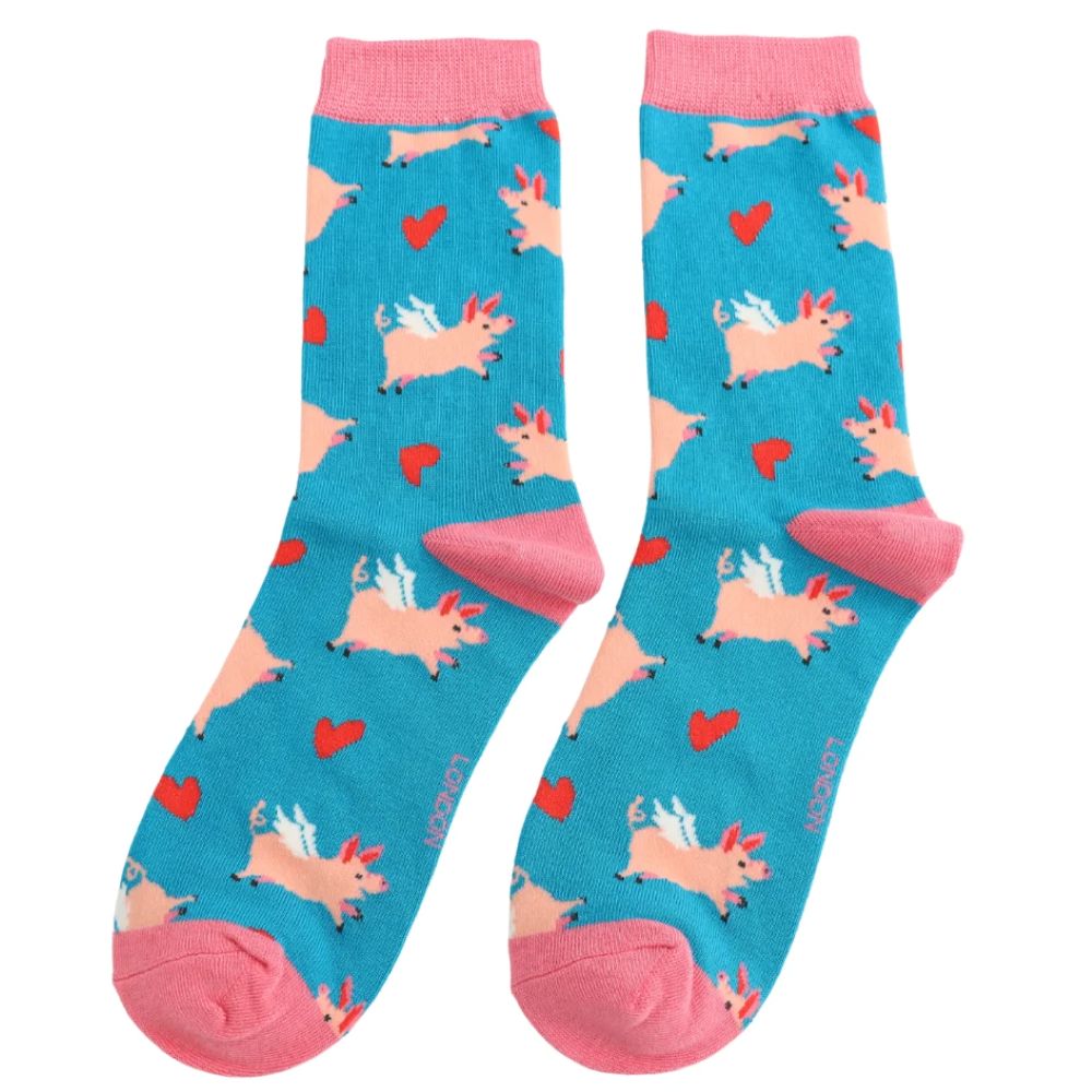 Miss Sparrow - Pigs & Hearts - Teal - Socks