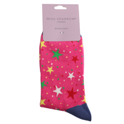 Miss Sparrow - SKS608 - Multi Stars Socks - Hot Pink