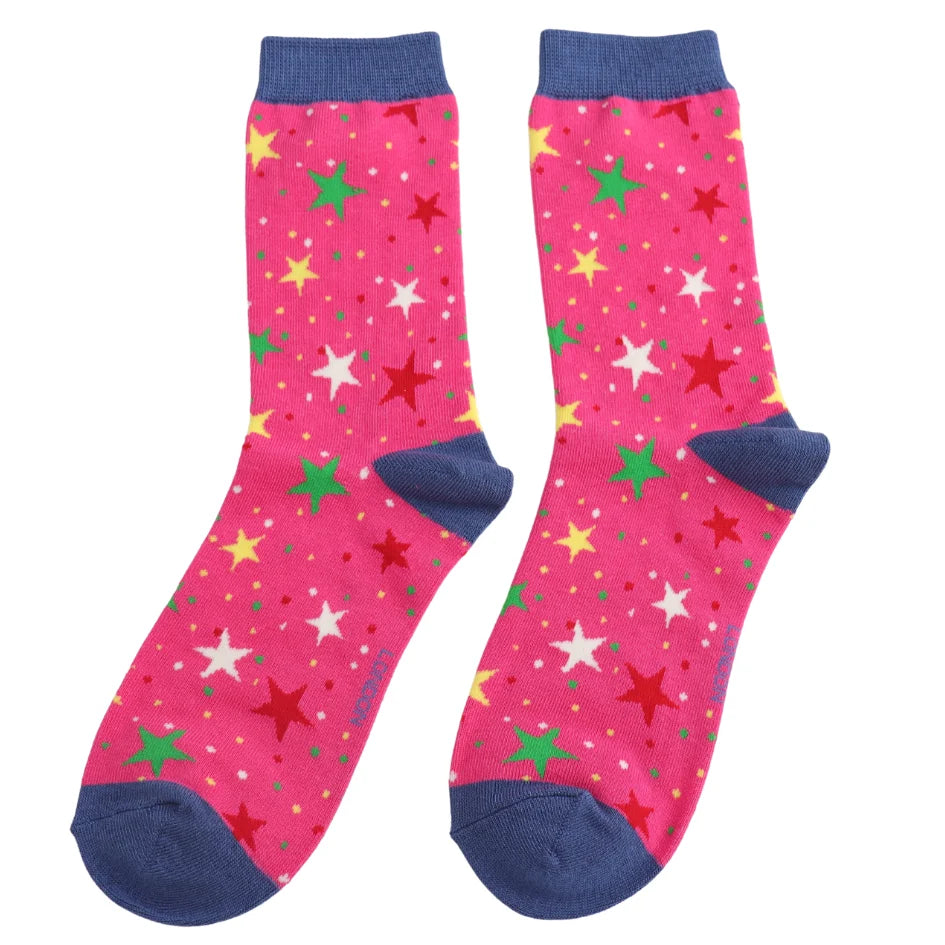 Miss Sparrow - SKS608 - Multi Stars Socks - Hot Pink