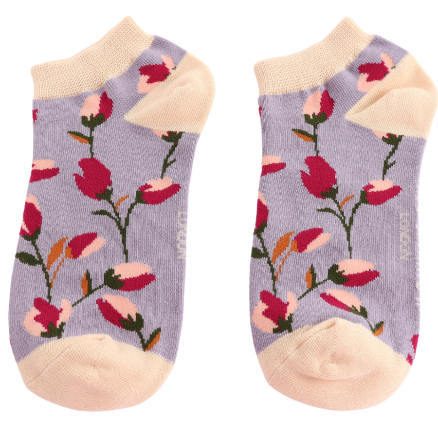 Miss Sparrow - Ditsy Flowers Trainer Socks - Lavender