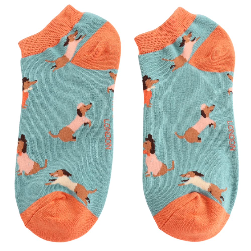 Miss Sparrow - Sausage Dog Pals Trainer Socks - Duck Egg
