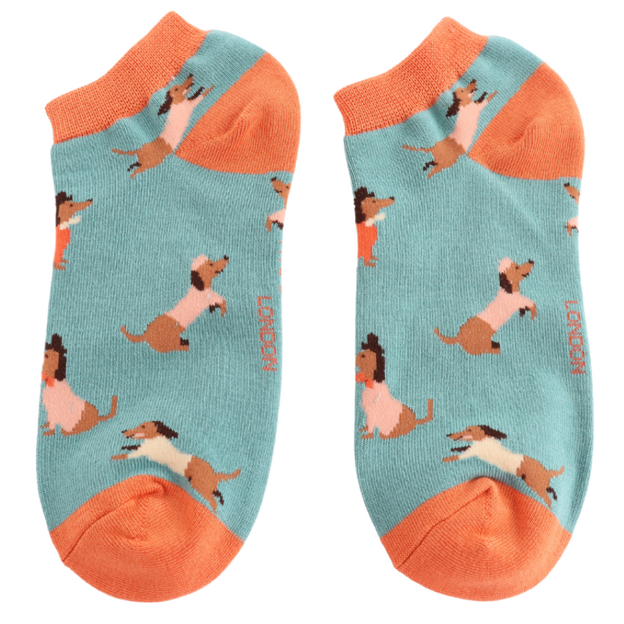 Miss Sparrow - Sausage Dog Pals Trainer Socks - Duck Egg